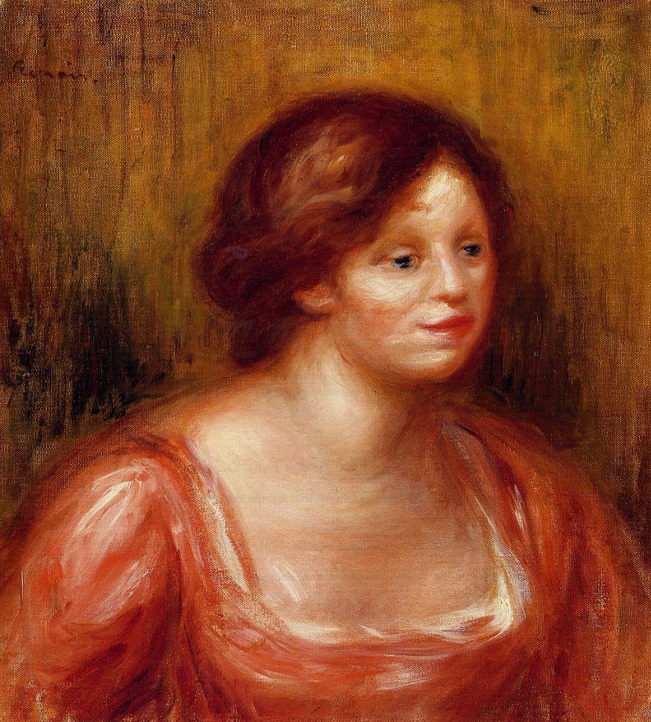 Bust of a Woman in a Red Blouse - Pierre-Auguste Renoir painting on canvas